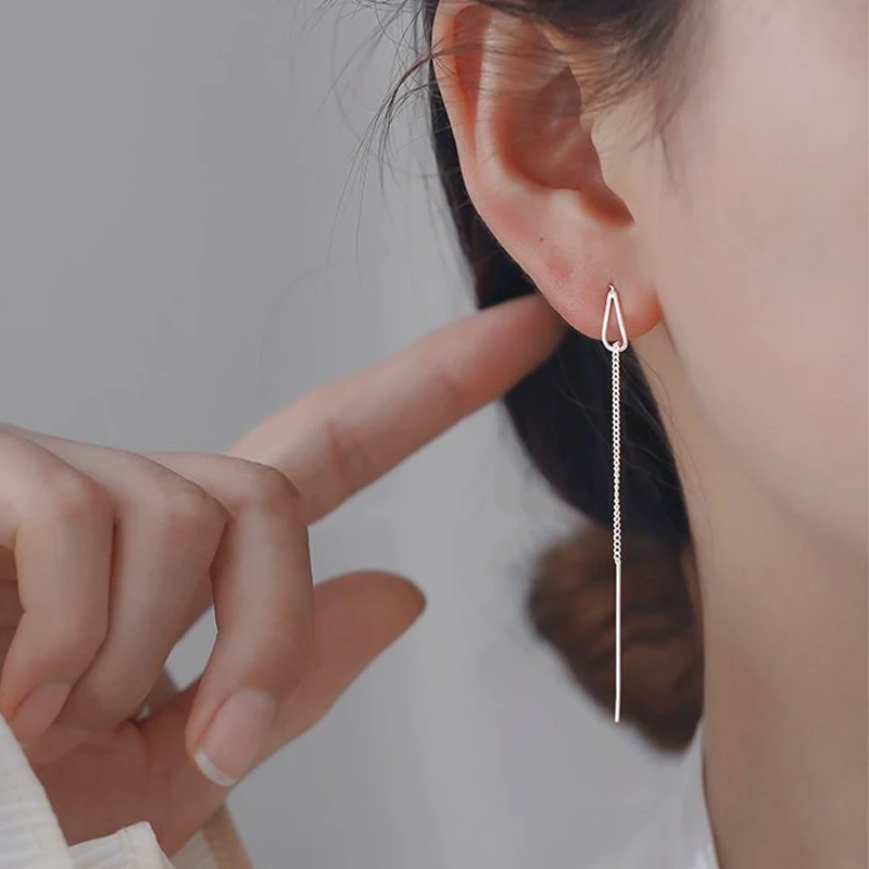 Simple Style Box Chain Tassel Drop Earrings For Women Long Dangle Earring Piercing Line Accessories Thin Mini Trendy Ear Jewelry