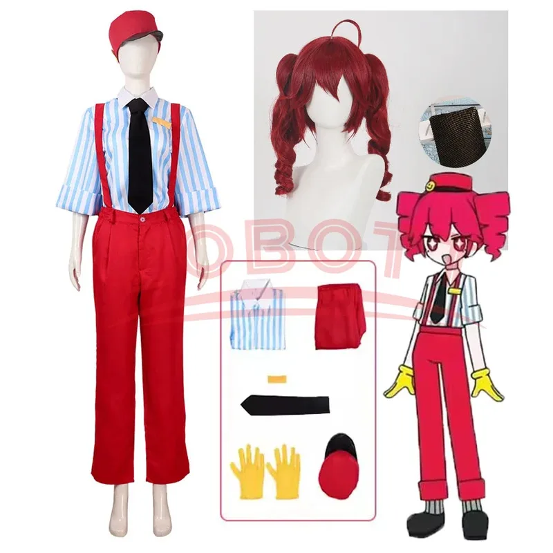 

Miku Kasane Teto Cosplay Costume Wig Anime Vtuber Costume Synthesizer V Teto Striped Top and Overalls Set Halloween Accessories