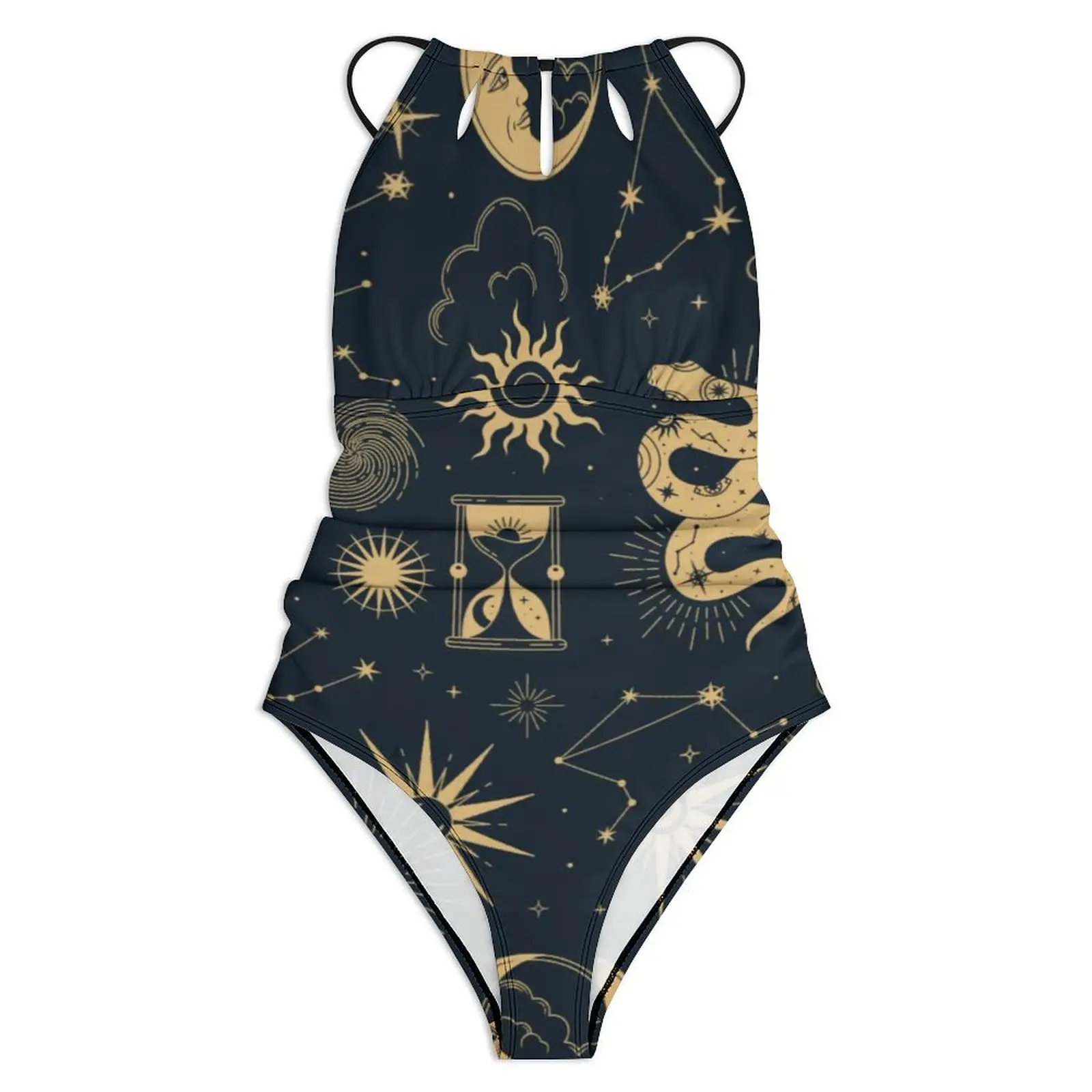 Tarot Print Swimsuit Sun and Moon Push Up Swimwear One Piece Vacation Bath Monokini Swimsuits Sexy Pattern Beach Wear Plus Size