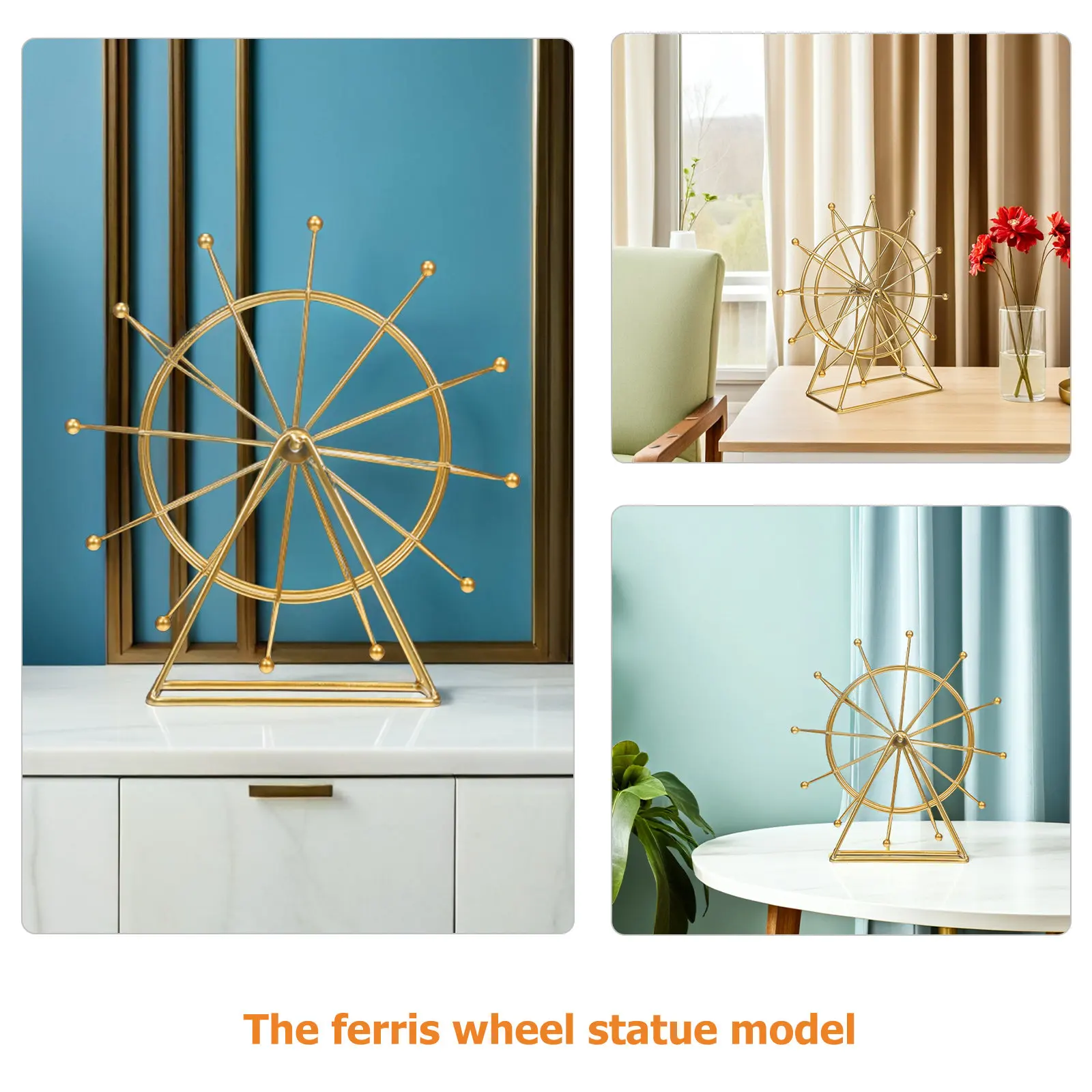 Iron Art Ferris Wheel Statue Metal Sculpture Table Ornament Desktop Centerpiece Bookshelf Decor for Living Room