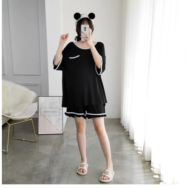 Summertime Simple Backless Pajamas Female Extra Large Short-sleeved T-shirt Shorts Two-piece Set Loose Loungewear Pijamas Women