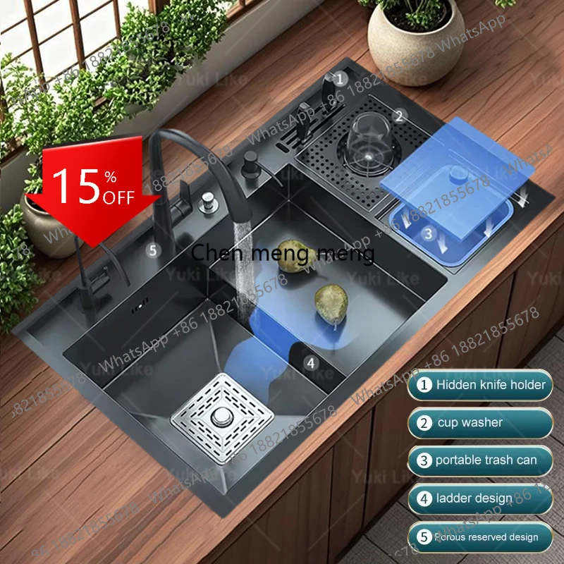 A139 New Stepped Stainless Steel Sink Kitchen Multifunctional Cup Washer Dishwashing Sinks Large Single Slot Washbasin