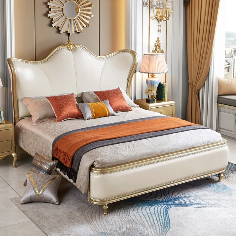 미국식 라이트 럭셔리 원목 침대 고급 유럽풍 더블 프린세스 제인 오우 가죽 웨딩 침대 침실 가구