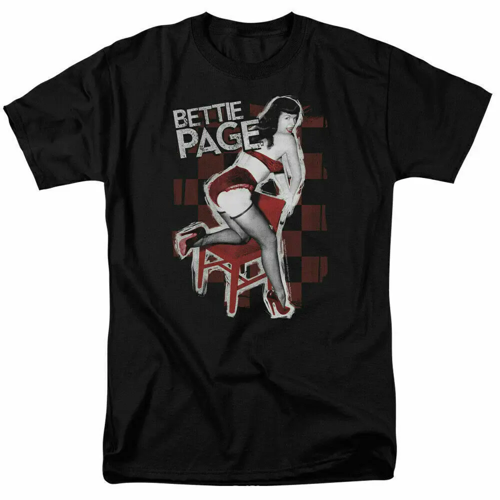 Bettie Page Over A Chair T Shirt 1950's Queen Of Pinups Model Black YI152