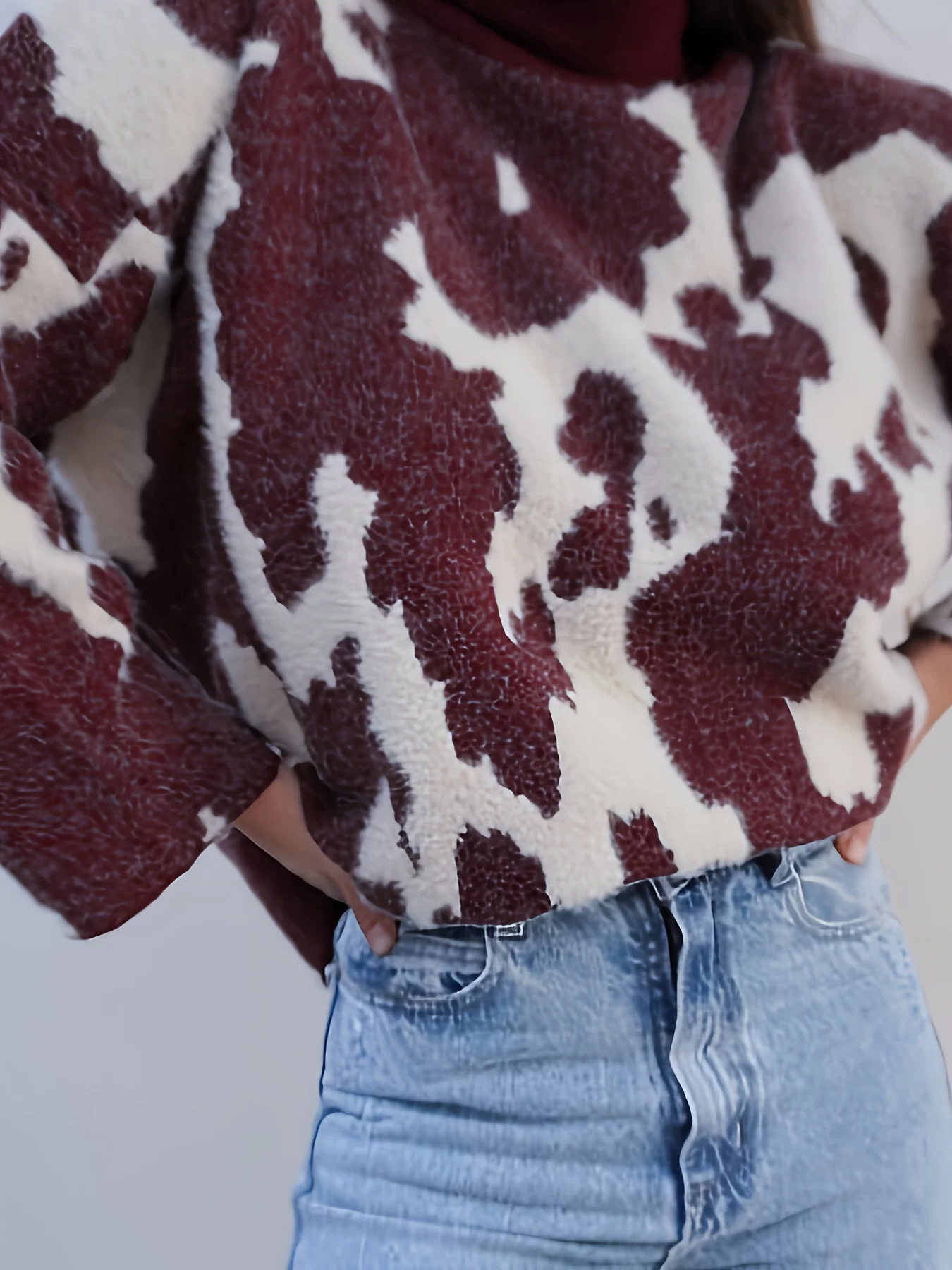 

Женский плюшевый вязаный пуловер с цветными блоками, нестандартный узор, осенне-зимний свободный модный простой свитер с высоким воротником, топ