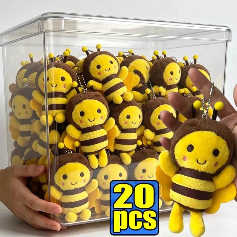 Cute Bee Plush Doll Keychain Animation Bee Activity Decoration Gifts Plush Small Bag Pendant Plush Bee Keychains 20pc Wholesale