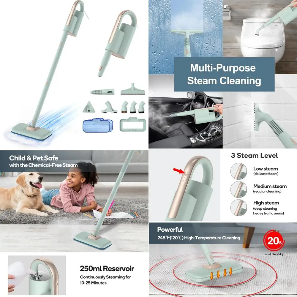 

Powerful 1200W Steam Mop with Detachable Handheld Cleaner, 250ml Water Tank, 3-Level Adjustable for Various Floor Types, Ideal f