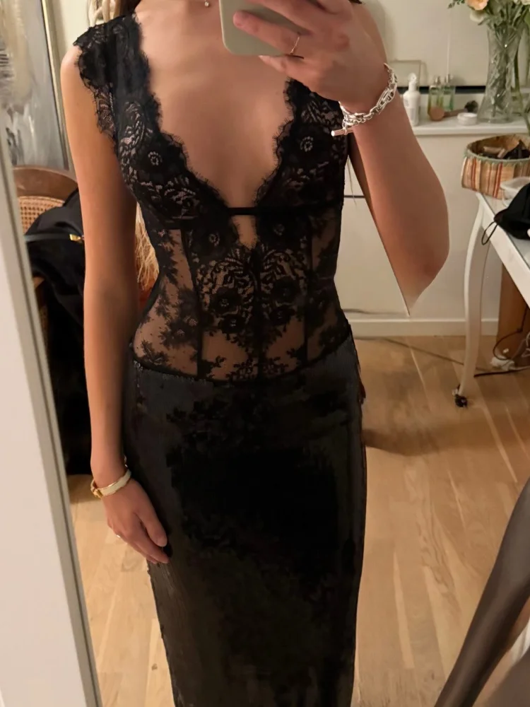 Sexy Lace Hollow Out Women's Romper 2026 Summer Black See Through Slim Sleeveless Female Top Fashion Party Club Lady T-shirt