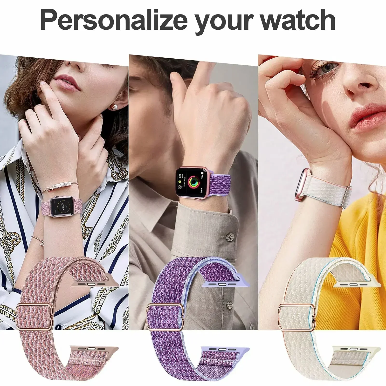 Bracelet en Nylon pour Apple Watch 10 bandes 46mm 42mm Ultra 2 49mm 41mm 45mm 44mm Bracelet élastique bohème iWatch série 9 8 7 6 5 4 Se