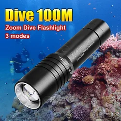 Powerful Professional Diving Flashlight T6 Wick High Power Rechargeable Led Underwater Hand Lantern Telescopic Zoom Diving Torch