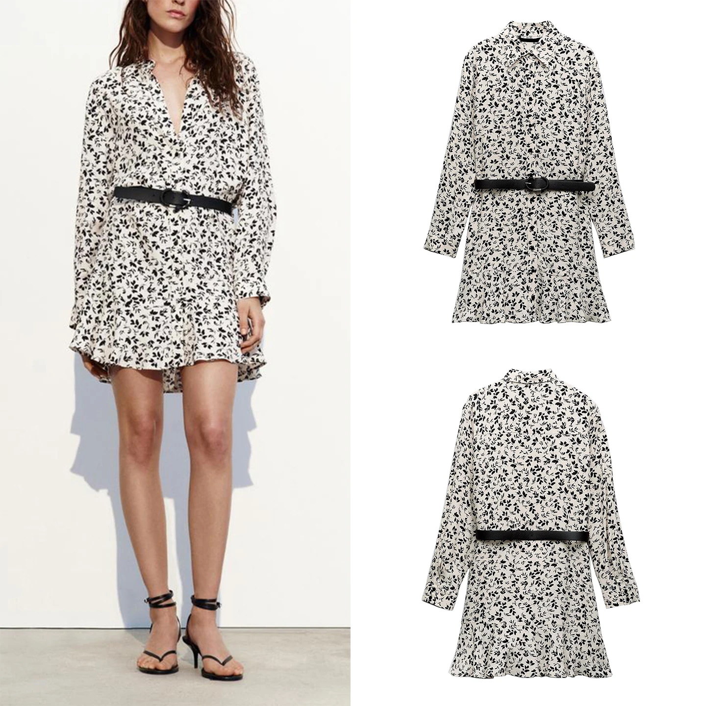 Bloemenprint ort Dr Dames Sle met riem Herfst Nieuwe collectie 2025, Polyestervezel Vrijetijdskleding Dagelijks Ocn