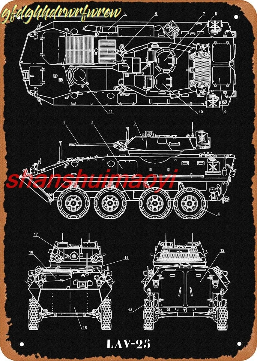 LAV 25 Tanks Blueprint Retro Vintage Decorative Metal Tin Sign 8x12 Inch sign
