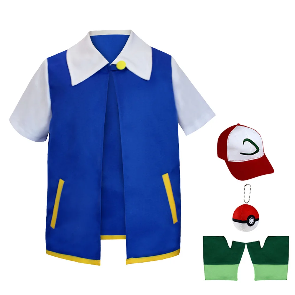 

Anime Ash Ketchum Clothes Cosplay Costume Blue Jacket Ash Ketchum Suits for Boys Girls Adult Halloween Carnival Party Costumes