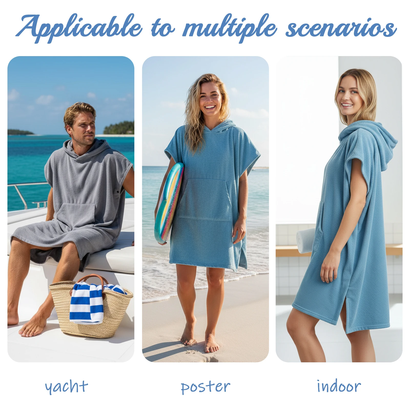 Adult Quick-Dry Surf Poncho Hoodie Microfiber Beach Robe Swim Towel for Changing And Beach Use