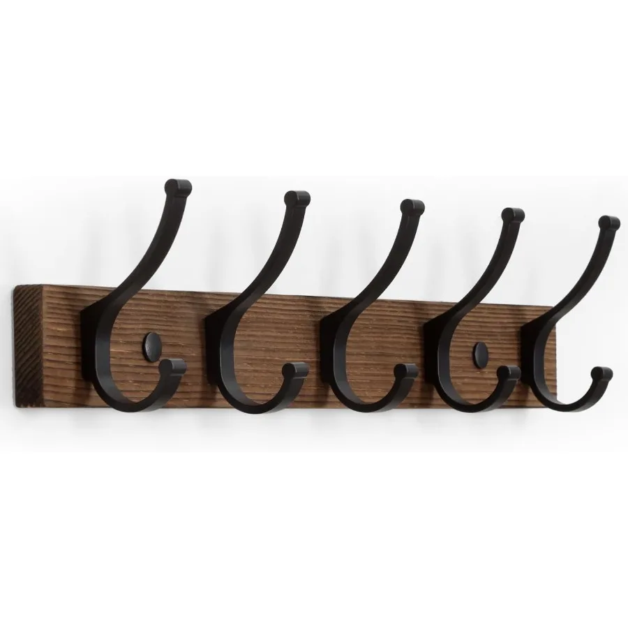 Wall Mount Coat Rack 16.5 Inches Wooden Design with 5 Hooks for Hanging Coats Bags and Towels in Entryway Living Room or Bedroo