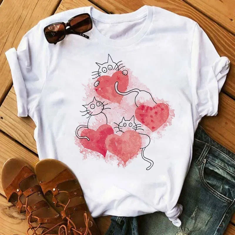 Women's Short Sleeve Love Valentine's Day T-shirt Fashion Love Print Instagram Bottom Shirt Aesthetic Clothes  Harajuku