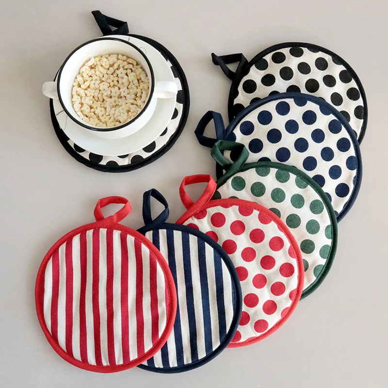 Pot Holders Heat Resistant Round Oven Potholders Striped/Dot Print Hot Pads for Oven Cooking Baking Grilling