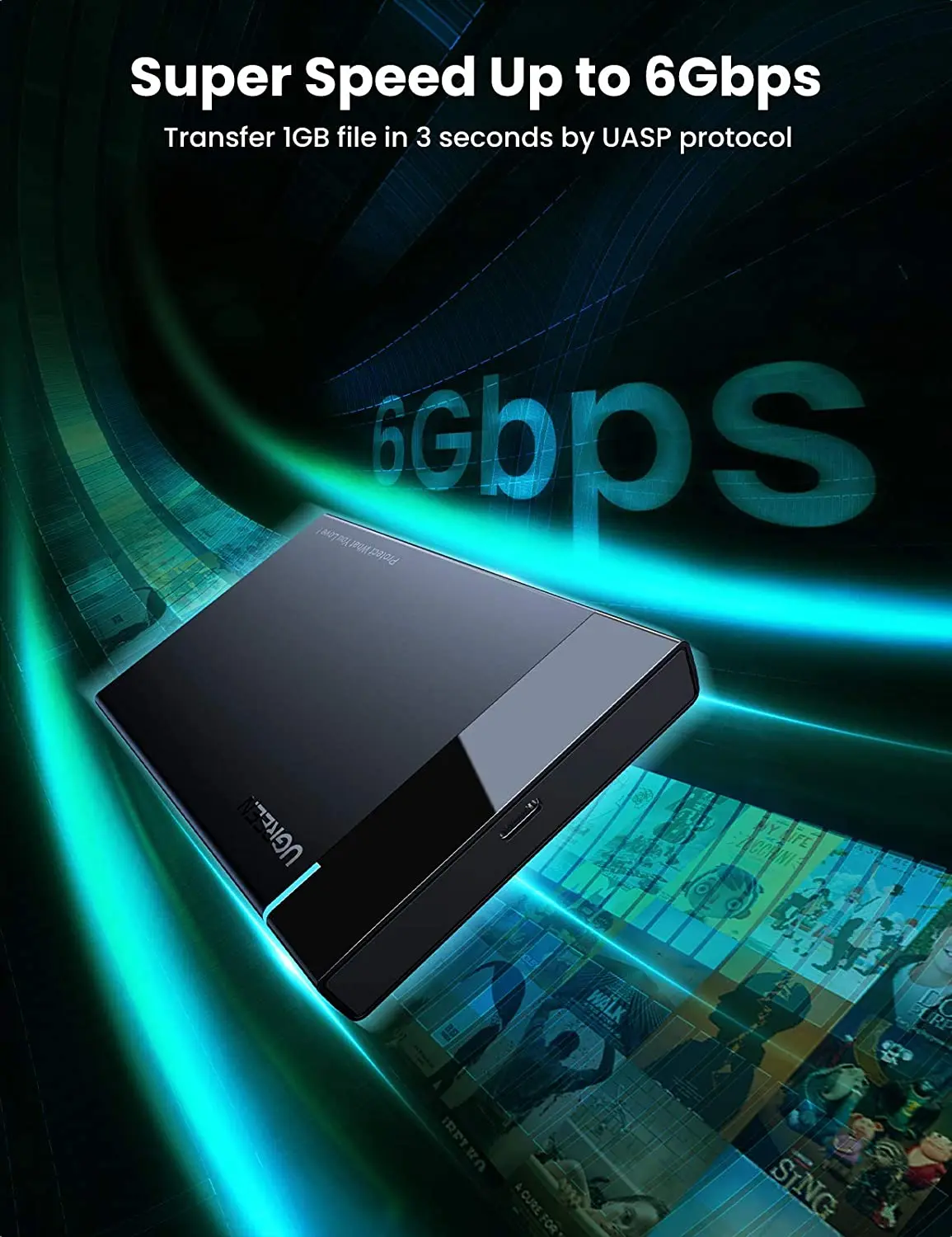 حاوية القرص الصلب UGREEN 2.5 بوصة USB C 3.1 Gen 2 إلى SATA III 6Gbps لـ SSD HDD 9.5 7 مم حافظة القرص الصلب الخارجي مع UASP