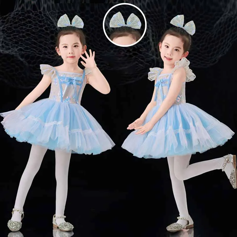 Детское танцевальное платье, балетное платье-пачка, пышная тюлевая юбка с блестками для девочек, вечерние наряды принцессы для выступлений в детском саду