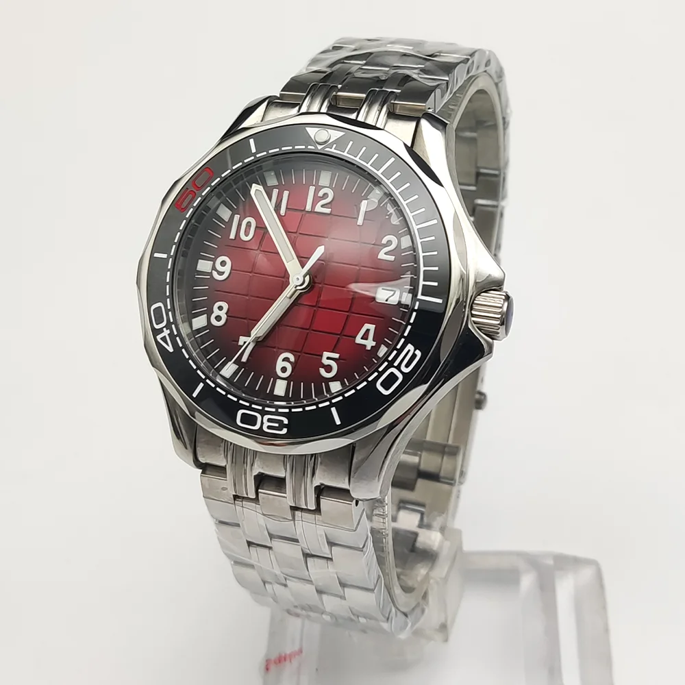 ساعة رجالية شخصية ، الاتصال الهاتفي نمط الأرض الحمراء ، الظهر شفافة ، مضيئة ، الفولاذ المقاوم للصدأ ، مقاوم للماء