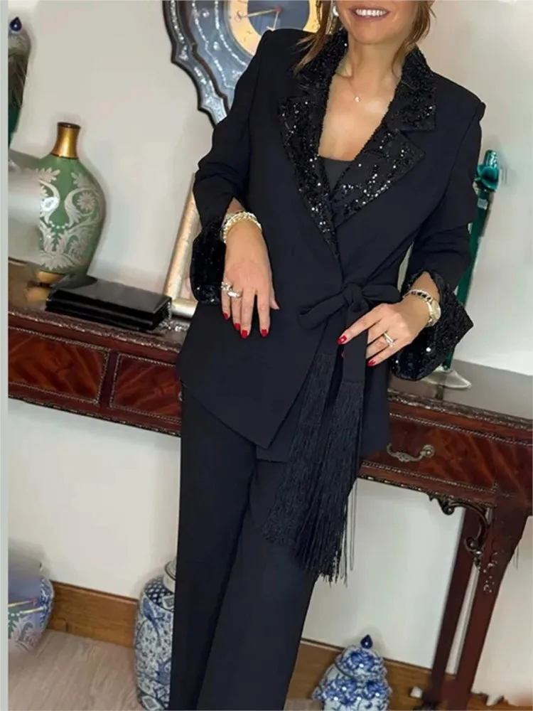 خريف جديد أزياء المرأة الدعاوى الأنيقة البدلة بلوزات وبنطلون للنساء أنيقة عارضة الأسود مكتب امرأة 2 قطعة مجموعة الزي