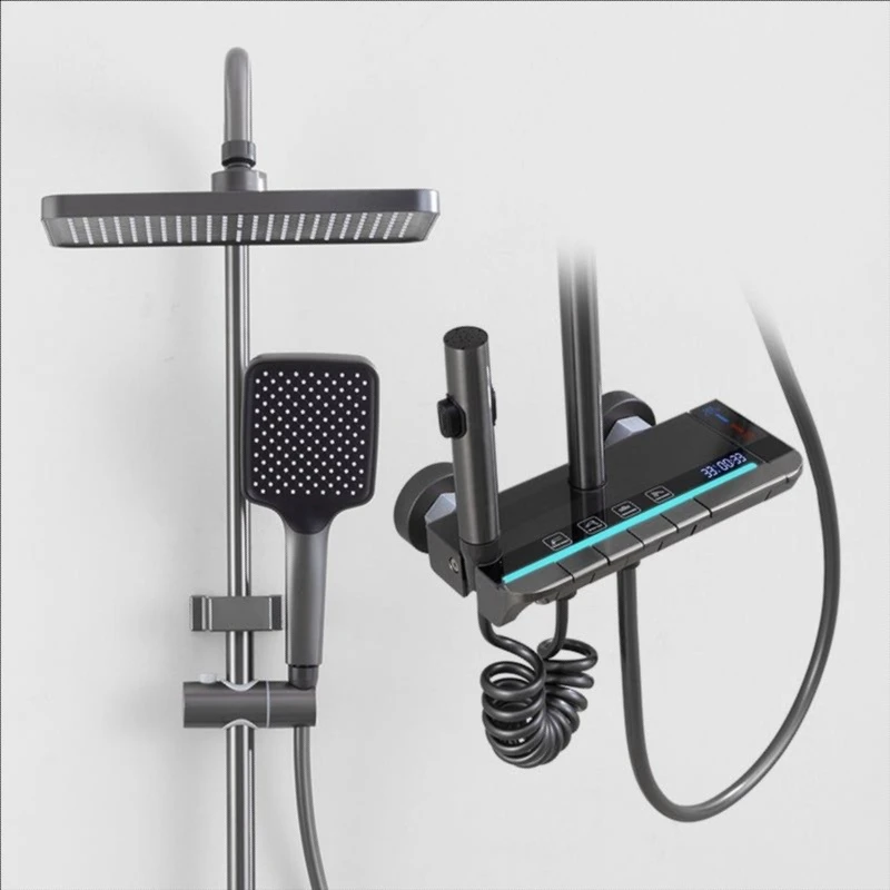 Grey Smart Digital Display Shower Faucet Set Piano Style Rainfall Bathroom System Grey Digital Mixer Tap Bidet Shower view 2