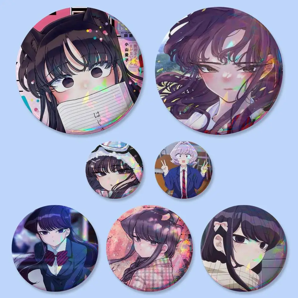Insignias Redondas de Komi Can't Communicate de 25, 32, 44, 58, 75 mm, Pin de Cosplay, Decoración para Bolsos, Regalos para Fans, Coleccionistas y Amigos, Broche, Souvenir