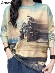 Max LuLu 2023 Autunno Moda Cartoon lavorato a maglia maglioni da donna allentati stampati per il tempo libero maglioni da donna in cotone caldo pullover vintage