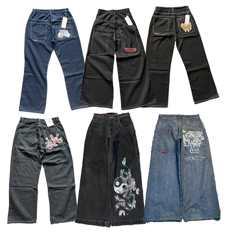 Y2k harajuku jeans feminino tendência da moda americana oversized solto hip-hop bordado padrão jeans baggy para homens calças largas rua