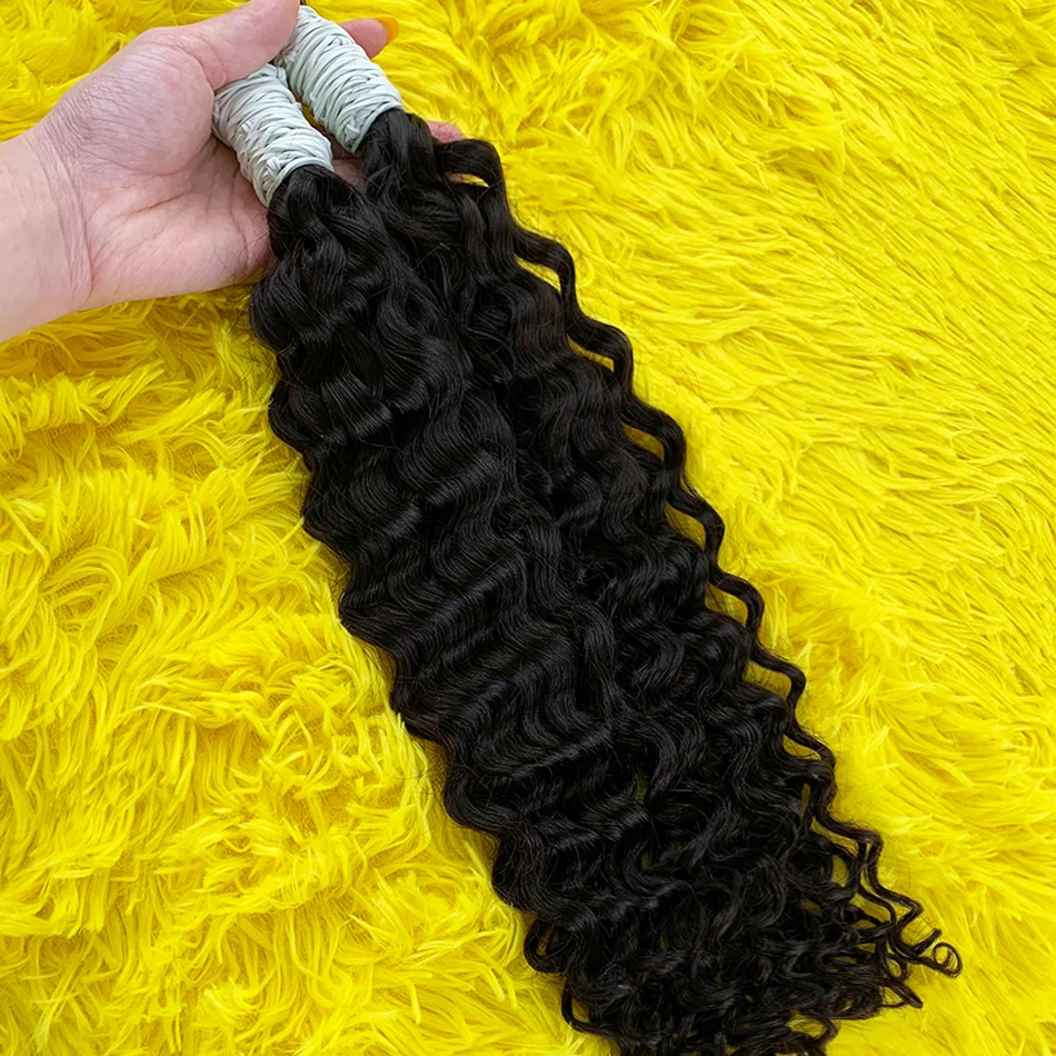 100%人毛ブレイズヘア、ナチュラルルーズディープウェーブカーリーバルク人毛、ブレイズ用、ノーウェフトヘアエクステンション、ウィービング用