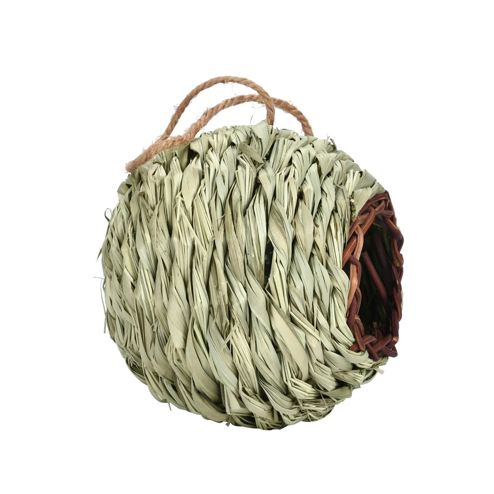 Hand-woven Natural Grass Bird House With Hanging Rope Handmade Bird Nest Shelter Hut Small Bird Hideaway