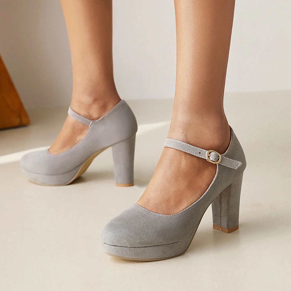 33-44 Classic Woman‘s Platform Pumps Gray Round Toe Suede Wedding Party Shoes Dress High Heels Ladies New Talon Haut Femme