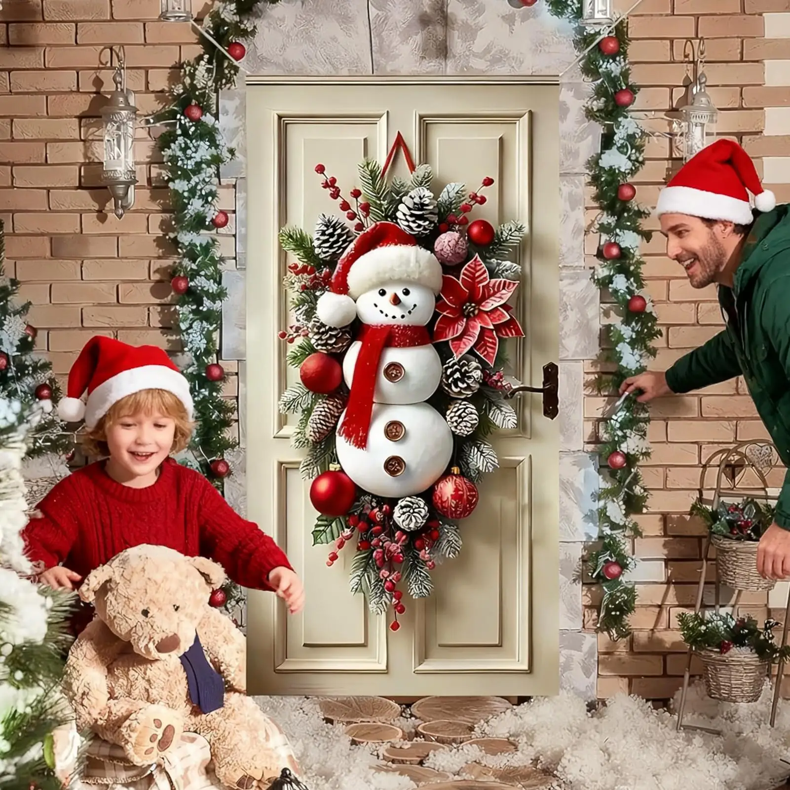 Weihnachts-Türdekoration, Schneemann, niedliche Ornamente, Weihnachts-Türbanner, große Ornamente für drinnen und draußen, Wand, Wohnzimmer, Terrasse