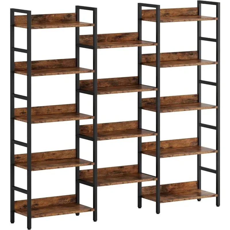 IRONCK Bookcases and Bookshelves Triple Wide 5 Tiers Industrial Bookshelf with Baffles Large Etagere Bookshelf