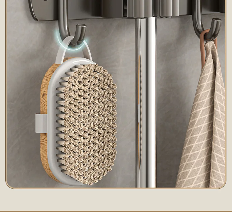 Edelstahl Wandmontierter Mopphalter Organizer mit Haken Bohrfreie Badezimmer-Besen-Aufbewahrungsklammer Robuste Halterung – Detail 22