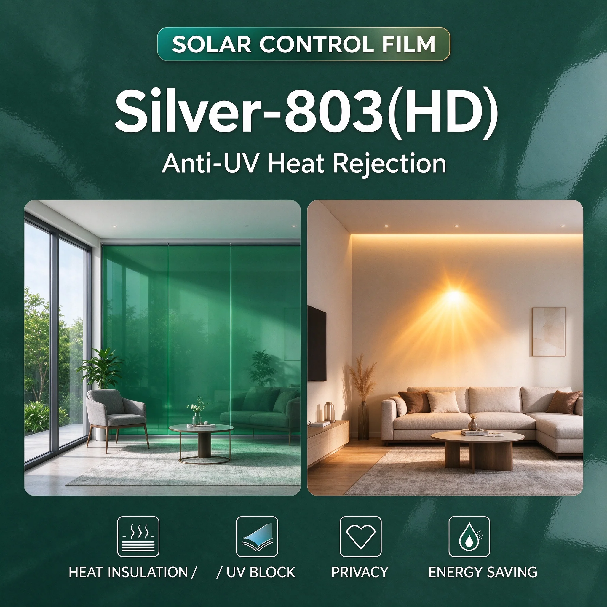 Silver-803W PET Building Window Film Roll One Way Privacy Heat Insulation Anti Glare UV Block Easy DIY Install for Home Office I