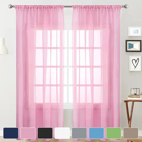 1pc Solid Colour Sheer Curtain, Curtains for Living Room, Bedroom, Home Decoration, French Window Screen with Rod Pocket