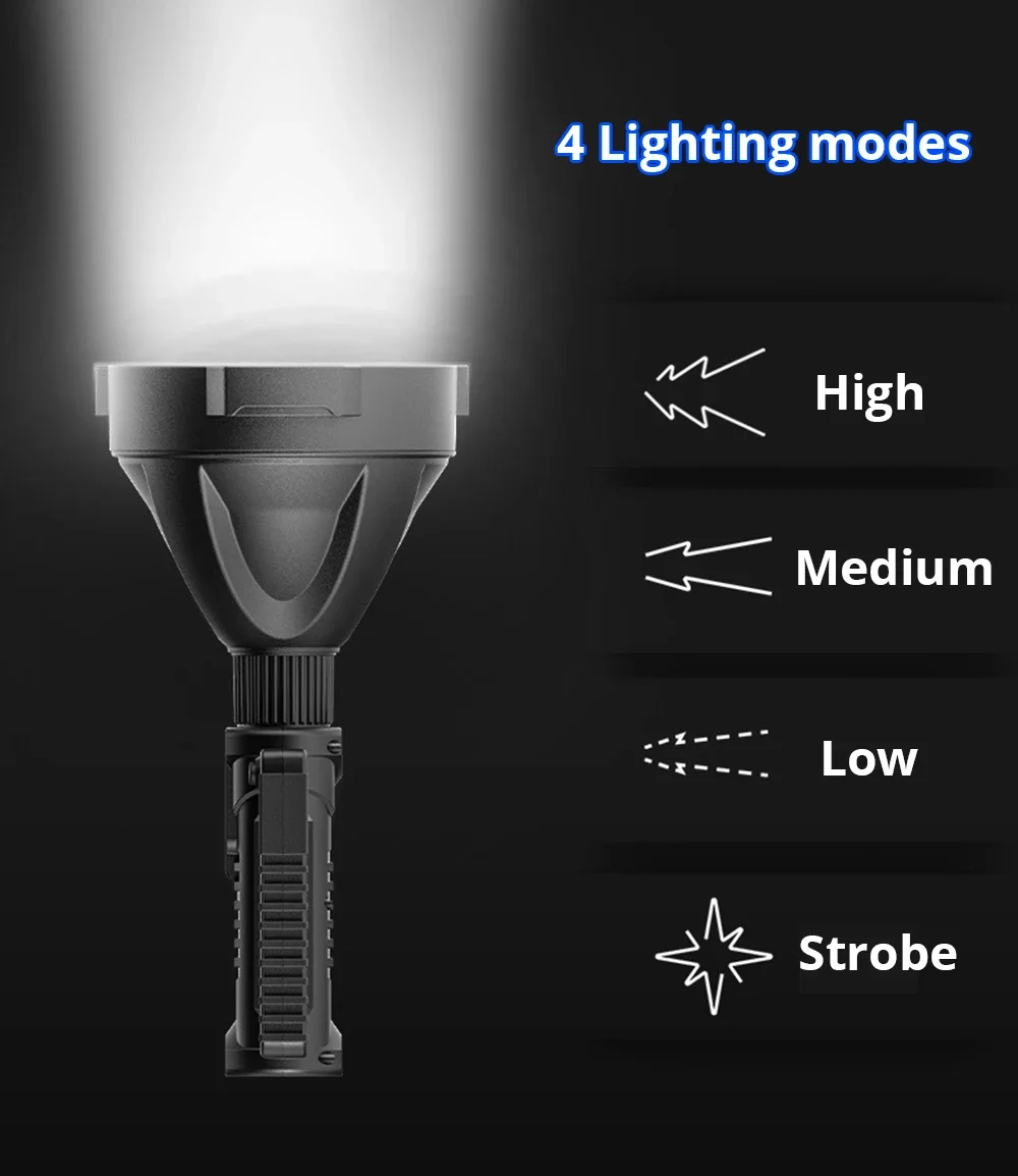 Imagem -02 - High Lumens Recarregável Led Luz de Trabalho Lanterna Holofote Super Brilhante Holofote Tocha Lâmpada de Trabalho com Bateria Embutida