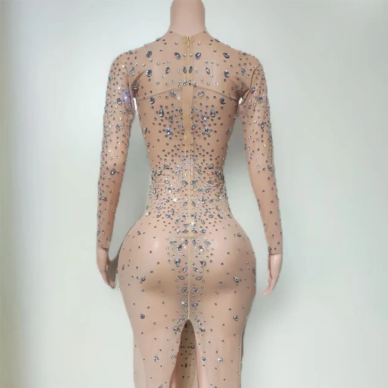 Women Celebrate Performance Outfit Flashing Full Rhinestones Evening Dress Bar Night Club Party Gown Festival Wear XS10566
