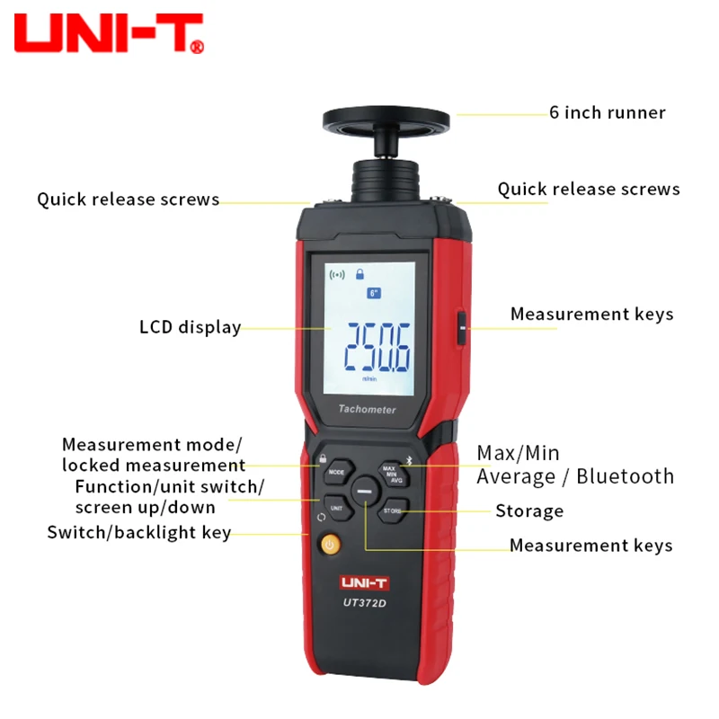 UNI-T UT372D Tachometer Laser Universal 2 In 1 Digital RPM Meter Kontak & Non-kontak Gauge Profesional Rotasi Kecepatan Meter