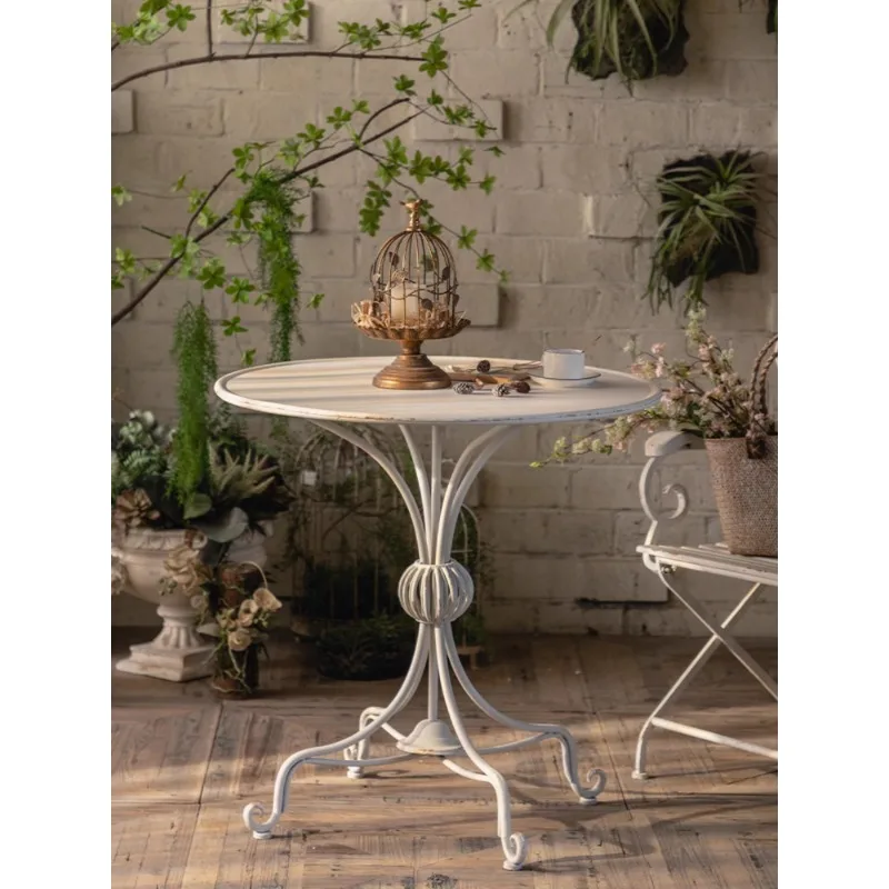 Retro old wrought iron coffee table balcony round table courtyard furniture European wedding ornament table French outdoor chair