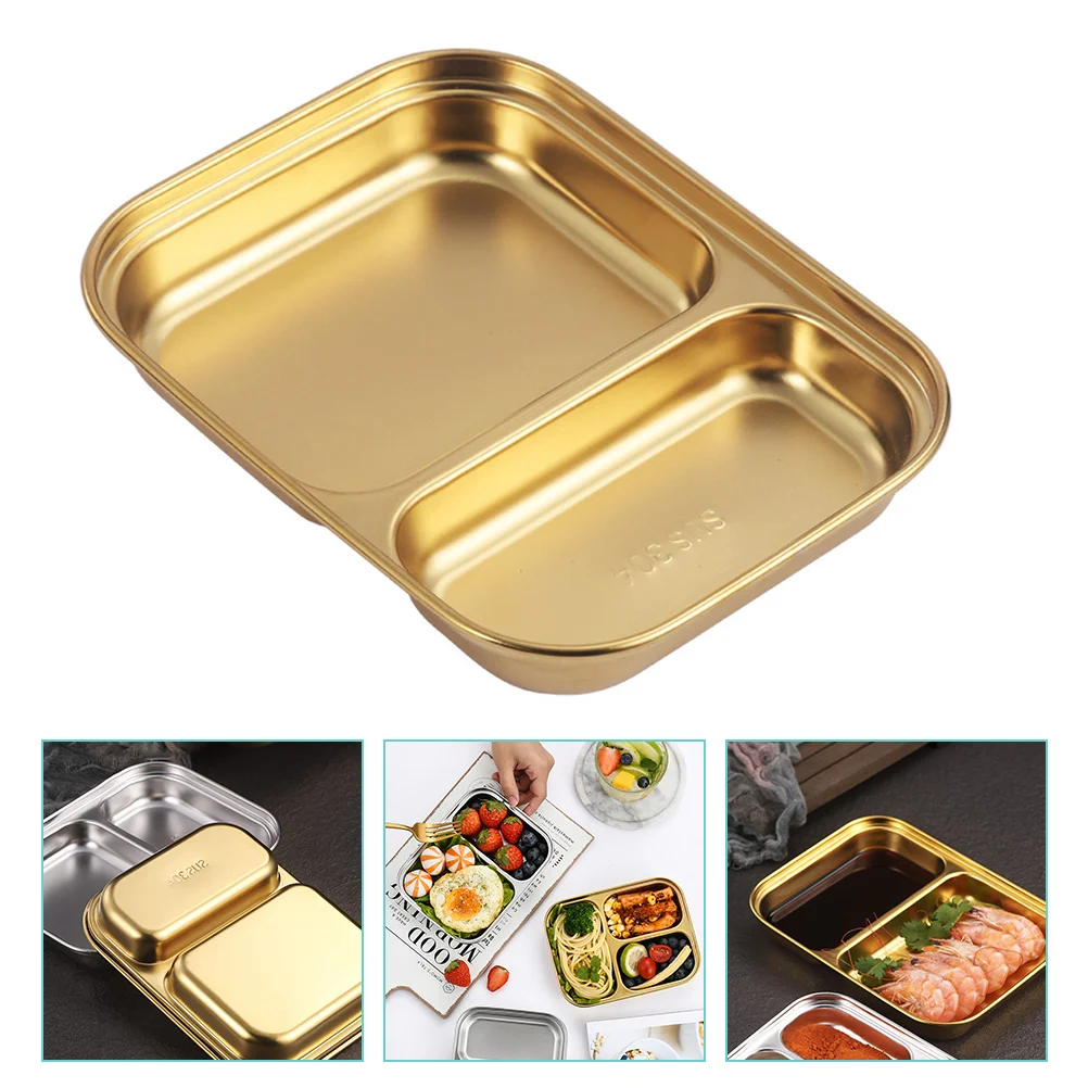

Compartment Lunch Box Food Divided Plate Stainless Steel Dinner Plates Tray Serving Household