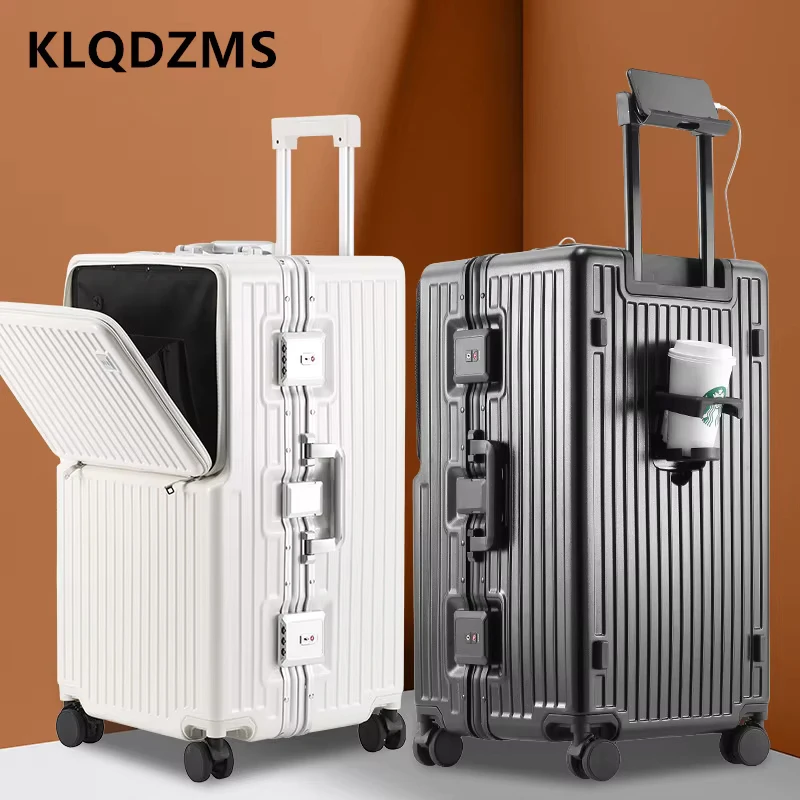 

KLQDZMS Suitcase Front Opening Aluminum Frame Trolley Case Large Capacity Combination Box 26“28”30"32 Inch Rolling Luggage