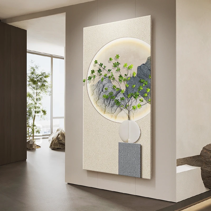 Wabi Sanfeng Entrance Decorative Painting Advanced Sense Green Plant Corridor Aisle Mural Persimmon Ruyi Living Room Background