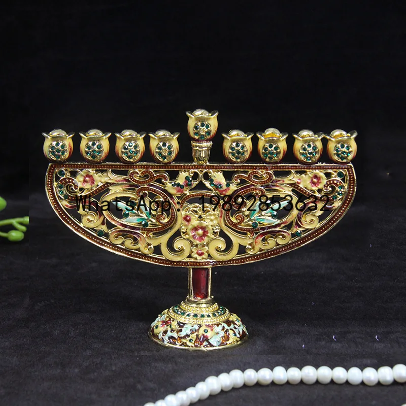 Zz metal candlestick ornaments, enamel and diamond-encrusted, retro golden lamp