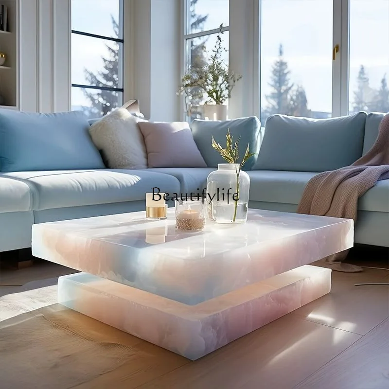 

Pink jade natural marble modern simple art Italian new customizable coffee table