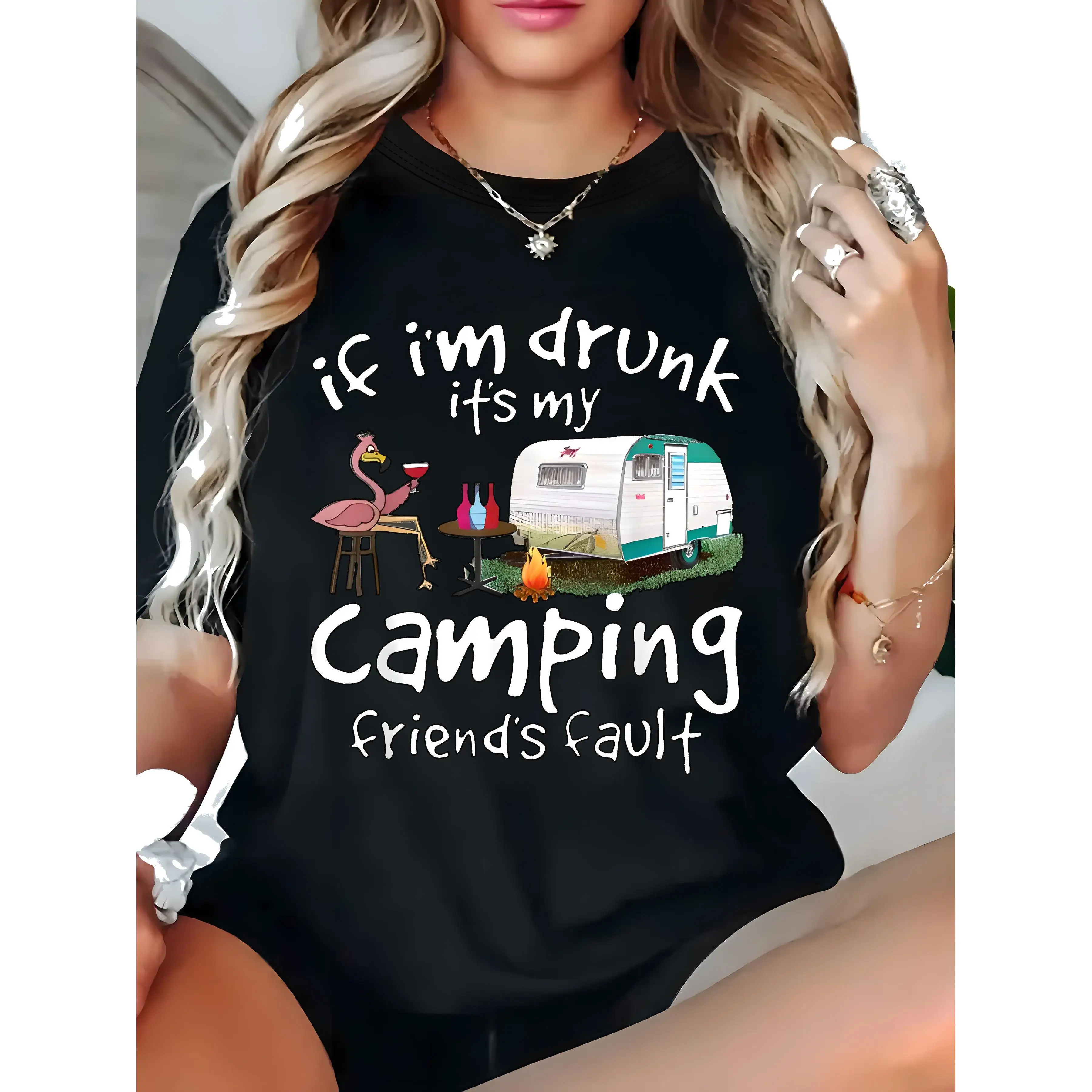 

Women’s Camping Graphic Tee Funny Quote T-Shirt S-3XL Cute Camper Print Loose Fit Short Sleeve Top for Summer Outdoors