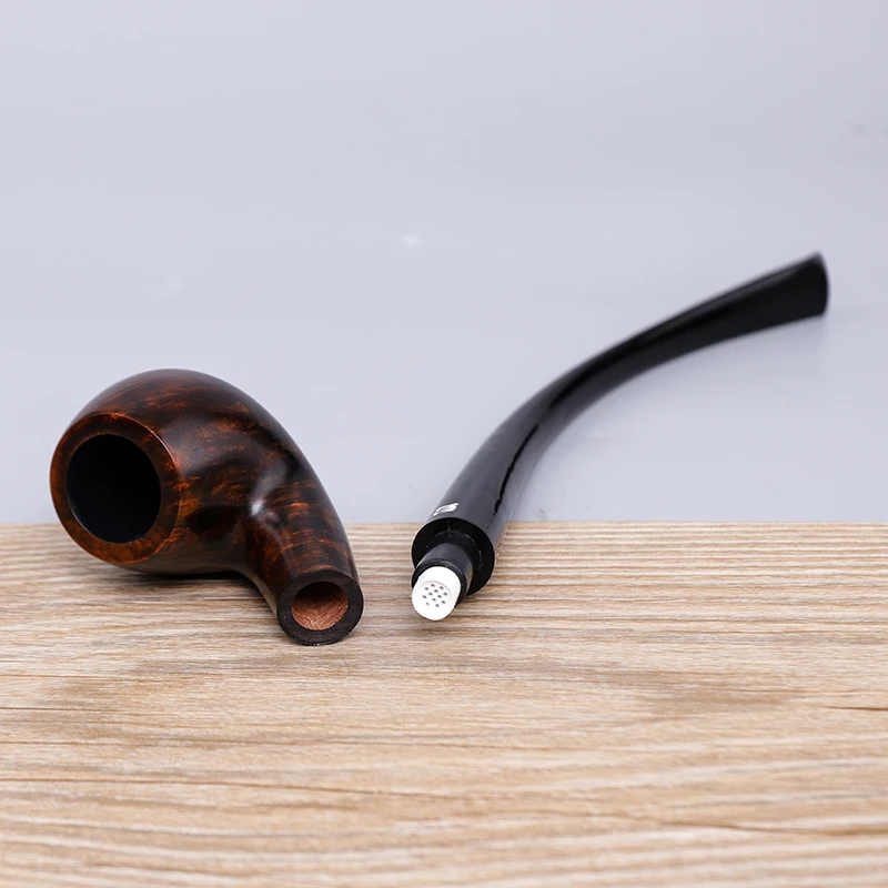 MUXIANG-Handmade Briar Wood Long Stem, Tobacco Pipe, Bent Stem Mouthpieces, Pipe for Smoking with 9mm Filter, Free 10 Tools