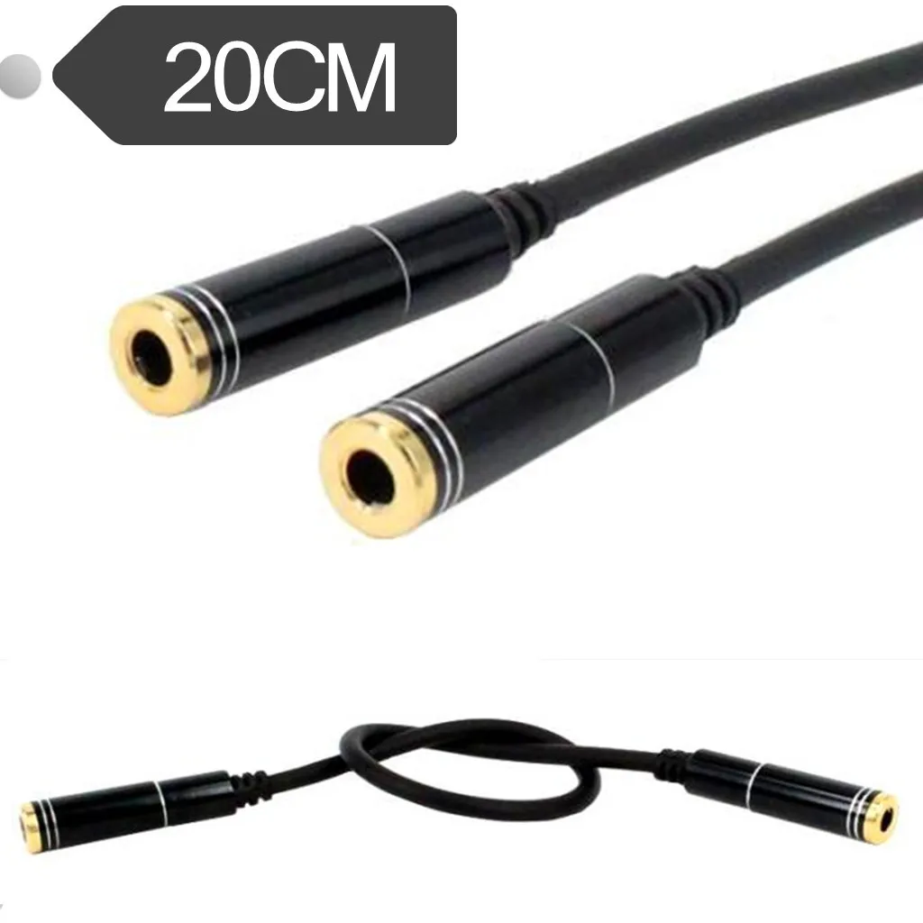 1 قطعة 3.5 مللي متر 4 القطب 3 حلقة أنثى إلى أنثى جاك ستيريو الصوت Aux F/F تمديد محول كابل مطلية بالذهب موصل 20 سنتيمتر
