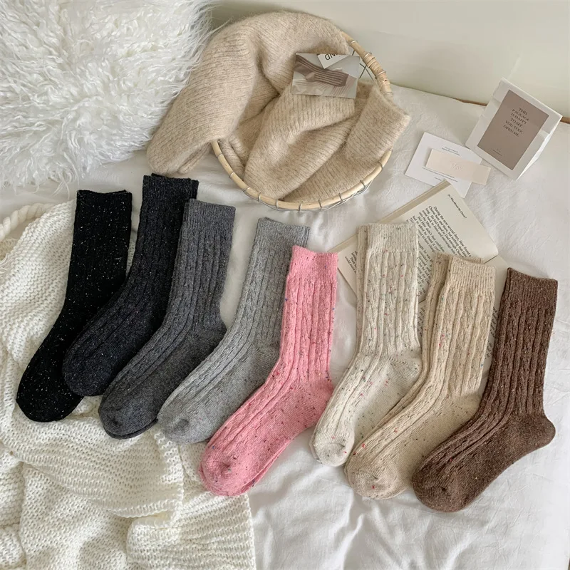 8 Pairs Thick Solid-Color Japanese-Style Mid-Calf Socks for Women Warm Fall Winter Warm Socks Female Thermal Thick Socks 2025